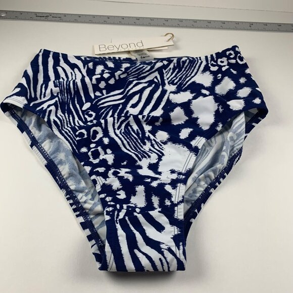 Beyond Control Womens Blue Animal Print High-Waist Bikini Swim Bottom Size 8 NWT - Picture 1 of 8